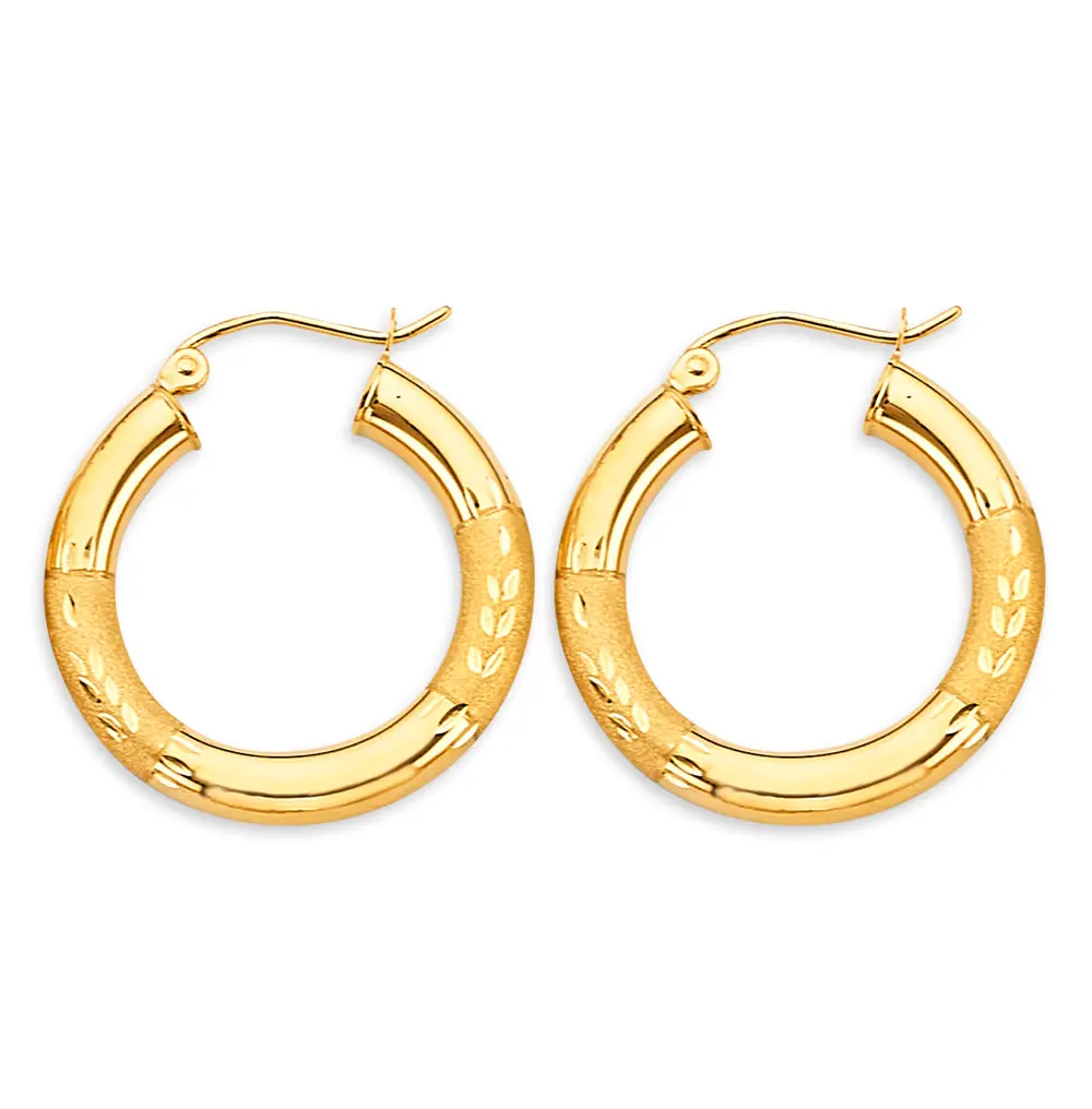 14k gold tube hoop earrings (042)