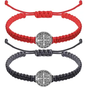 2 Pcs Catholic Bracelet Saint Benedict Medal Bracelet Adjustable String Bracelets Religious Gifts for Men Women Gifts