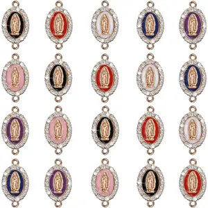 36 count 6Colors Virgen de Guadalupe Charm Alloy Enamel Rhinestones Our Lady Link Charms Pendant for Diy Mexican Bracelet  Making