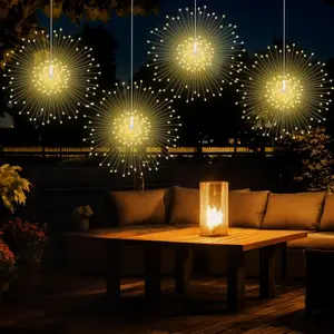 4-Pack Solar Hanging Firework Starburst Ball Lights, Smart LED Copper Wire String Lights, 8 Modes, Outdoor Decor for Patio, Garden, Tent, Solar Landscape Lights