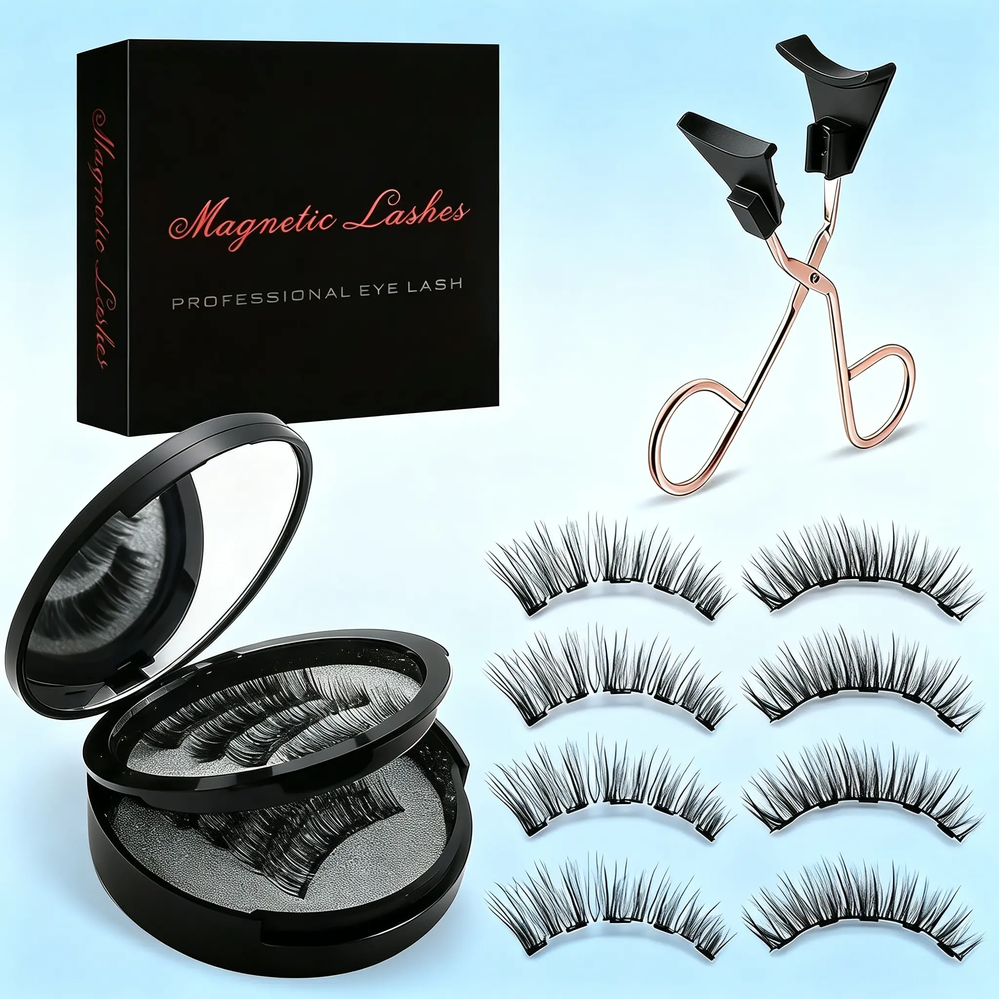 4 Pairs Magnetic Eyelashes with Applicator, Reusable Natural Magnetic Lashes, Easy to Apply No Glue Needed