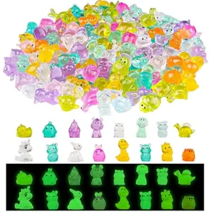 200Pcs Luminous Mini Resin Animals to Hide Tiny Creatures Glow in The Dark for Miniature Fairy Garden Decor Accessories Micro Landscape Aquarium Duck Dinosaur Rabbit Flamingo Owls Marine