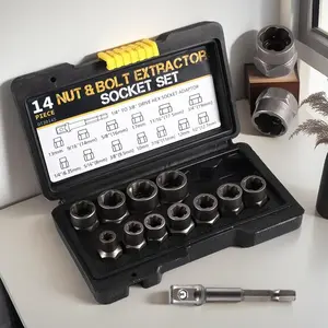 Impact Bolt & Nut Remover Set 14-Piece 3/8" Socket Tool with Hex Adapter for Stripped Damaged Rounded Rusted Bolts & Nuts Ideal for Mechanics & DIY Enthusiasts