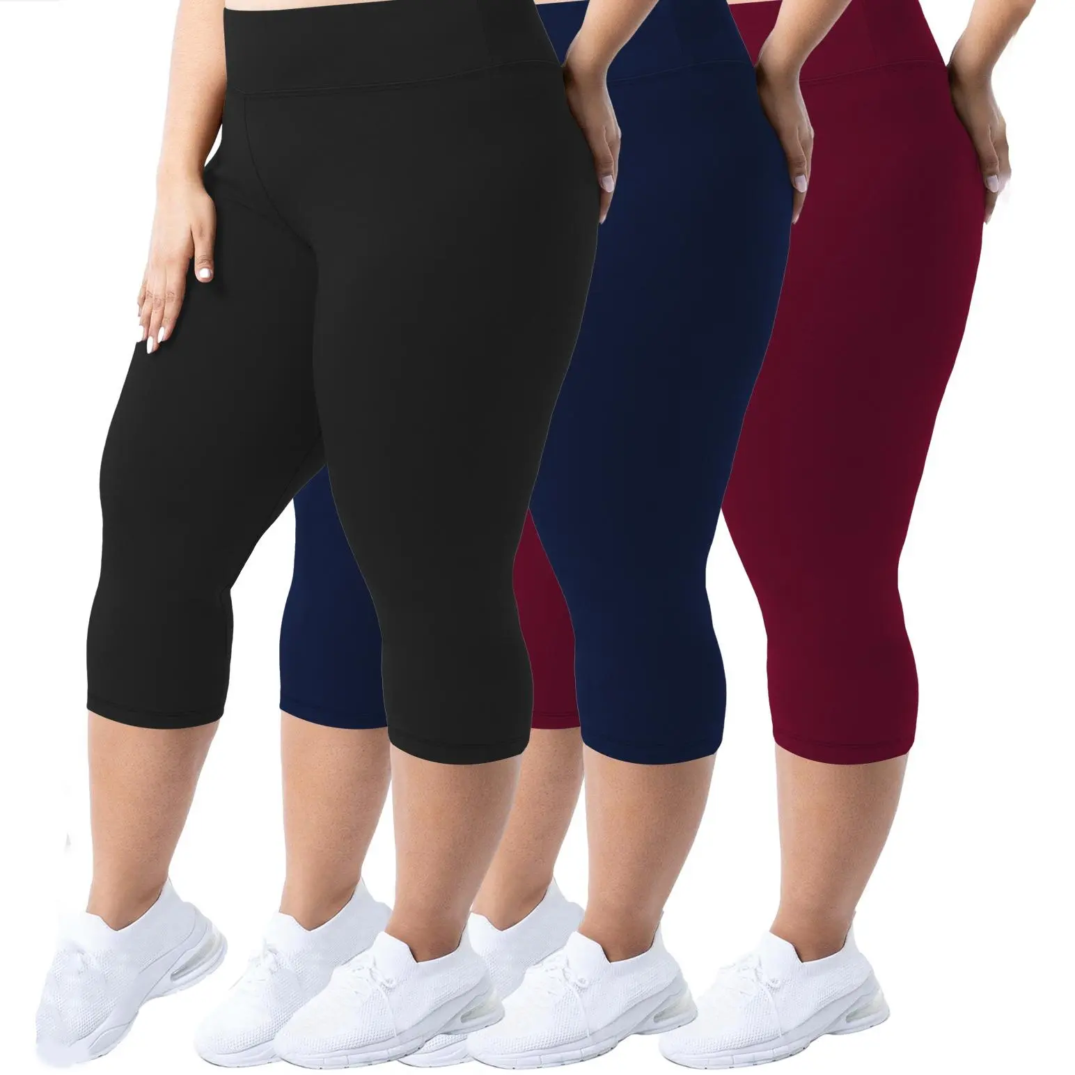 Summer No Pocket High Waisted Capri Leggings 3 Pack | Buttery Soft, Non-See-Through, No Roll-Up Yoga Pants