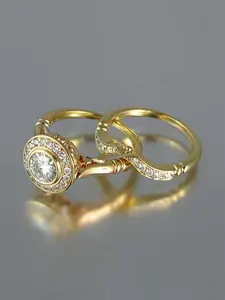 2 Pcs/Set Fashion Cubic Zirconia Heart Cluster Ring For Women For Wedding Engagement Anniversary Party Jewelry Valentine's Day Gift