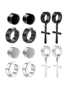 Magnetic Earrings, Stainless Steel Cross Dangle & Hoop Earrings, Fashion Jewelry for Party, Daily Clothing Decor, Trendy Modern All-match & Exquisite Jewelry for Birthday Gift