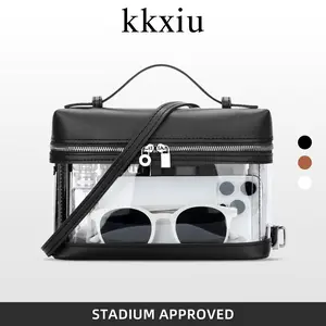 KKXIU Clear Crossbody Bags for Women Stadium Approved Vegan Leather Transparent Purses for Concerts Sports