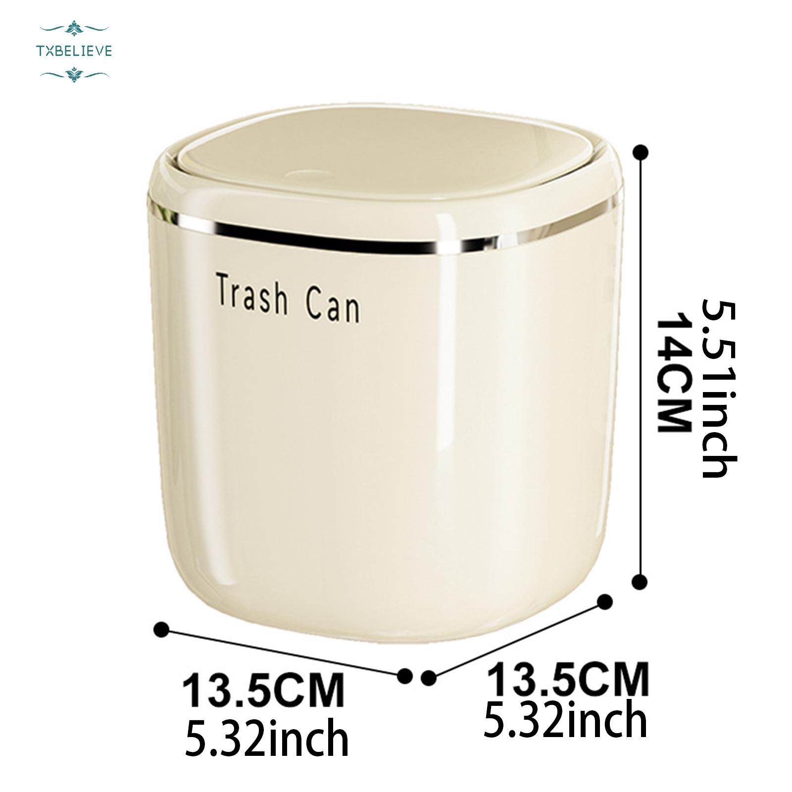 Small Cream/Black Flipping Lid Trash Can for Desk Organization in Dorm and with Space Saving