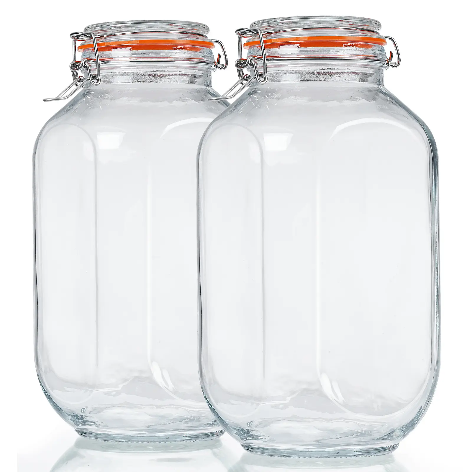 2 Pc 1 Gallon Square Glass Storage Jars with Airtight Lids, 2 Pack Large Glass Pickle Jars for Fermenting, Clear Glass Canister for Flour, Cookie, Candy, Kombucha, Sun tea(Extra Labels and Gasket)