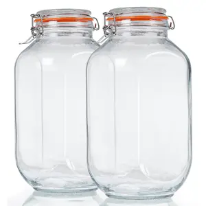 2 Pc 1 Gallon Square Glass Storage Jars with Airtight Lids, 2 Pack Large Glass Pickle Jars for Fermenting, Clear Glass Canister for Flour, Cookie, Candy, Kombucha, Sun tea(Extra Labels and Gasket)