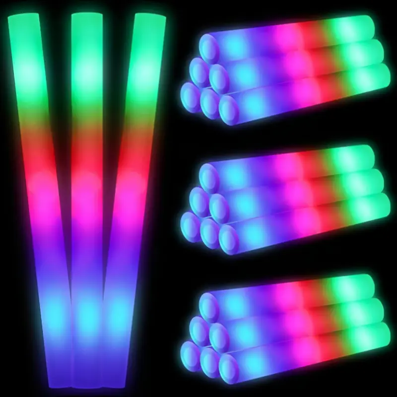 LED 100 PCS Foam Glow Sticks, Glow Sticks Bulk Party Pack With 3 Modes Colorful Flashing, Glow In The Dark Party Supplies, Light Up Foam Sticks For Wedding, July 4th, Birthday, Raves, Concert
