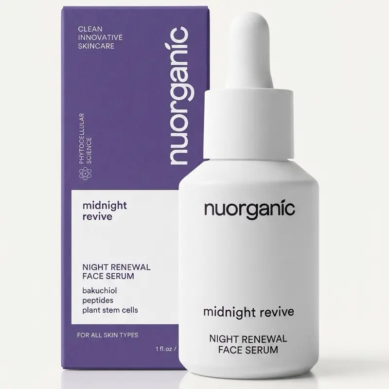 nuorganic Midnight revive - Bakuchiol Serum For Exfoliation and Sensitive Skin, Skin Renewal, Alternative to Retinol, Includes Aloe, Hyaluronic Acid, Skincare