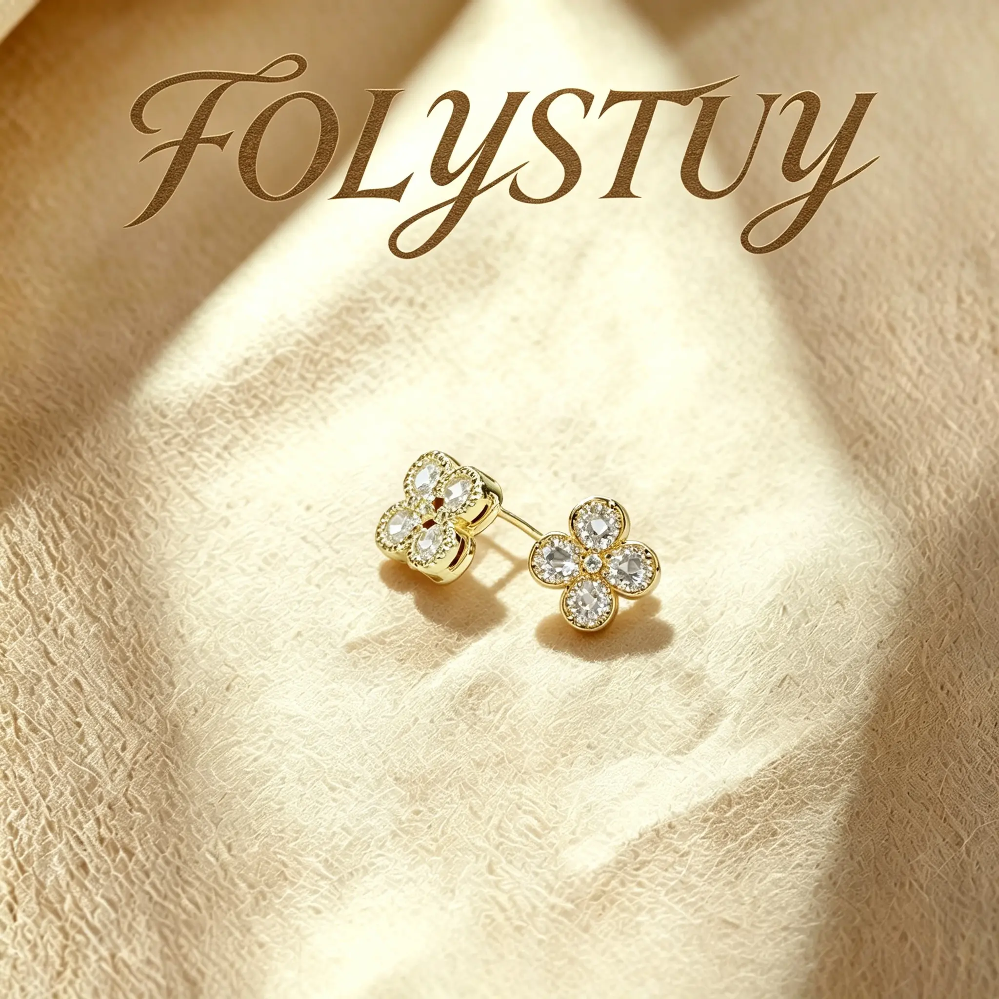 [14mm diameter][FOLYSTUY (C0074/C0075)] Four-petal flower inlaid with green/white gemstone earrings, unisex fashion accessory, Christmas gift