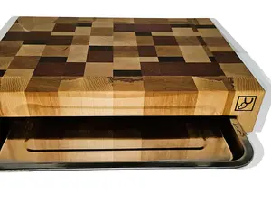 The Guttman Elite Chef End Grain Butcher Block with Stainless Steel Tray
