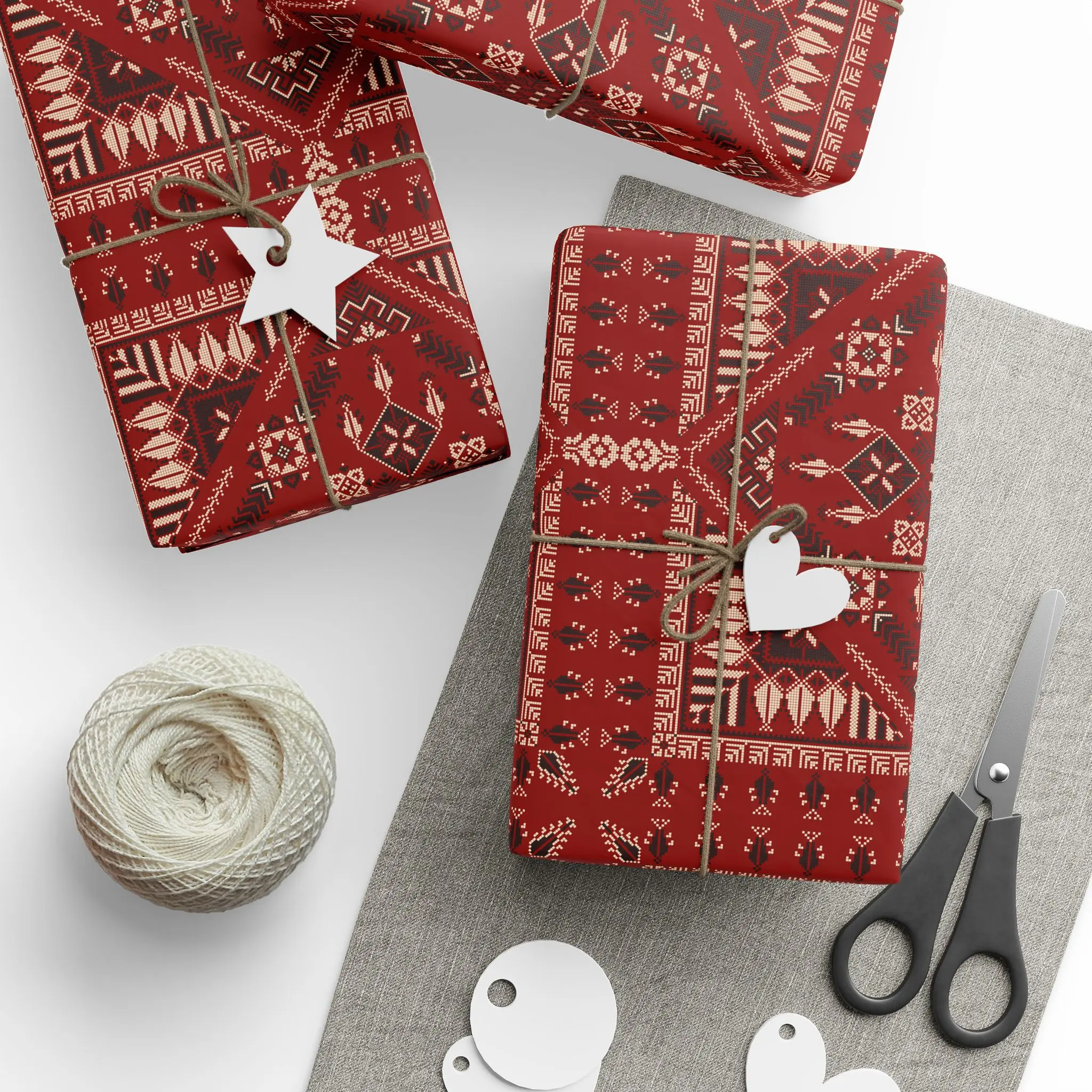 Palestinian Tatreez Inspired Wrapping Paper | Elegant Matte Finish