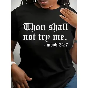 🏆 Plus Size, Plus Size Casual Crew Neck Letter Print T-Shirt