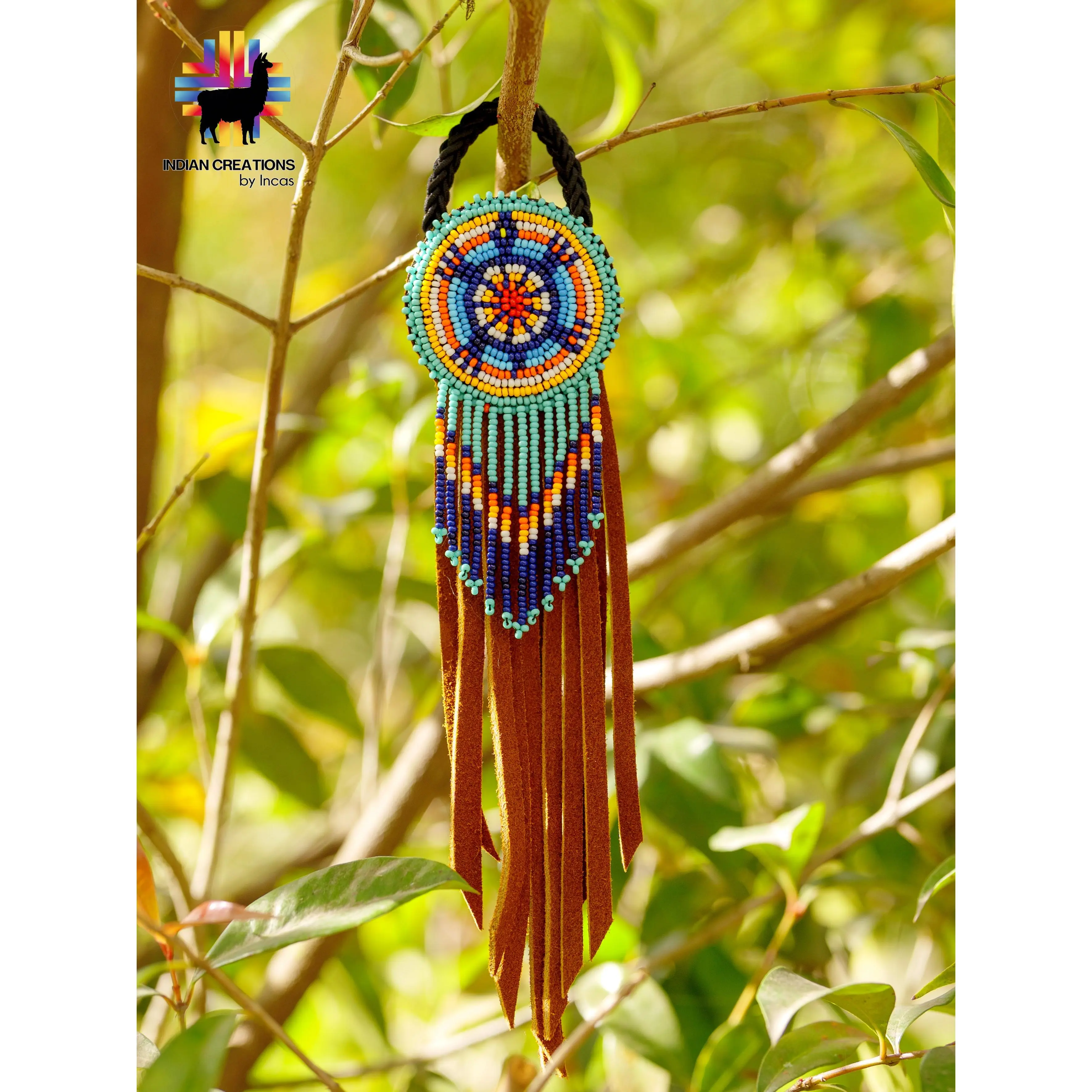Handmade Leather Hair Tie. Beaded Hair accessories. Made in Ecuador. Boho and Chic.