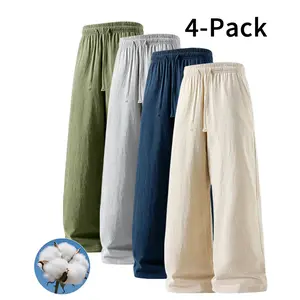 4-Pack Minimalist Cotton Linen Pants - Elastic Waist Drawstring Pants, Perfect for Layering (Optional 4-Pack and 2-Pack)