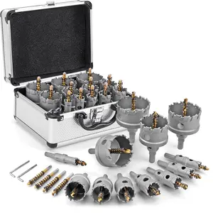 Carbide Hole Saw Kit for Metal - 16Pcs TCT 5/8"-2-1/4" Inch Heavy Duty Hole Cutter Set, for High Precision Cutting of Stainless Steel, Iron, Copper, Brass
