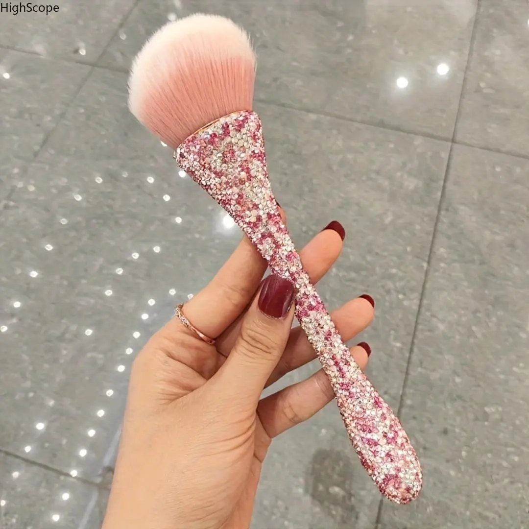White Diamond Rhinestone Slim-Waist Makeup Brush - Luxury Bedazzled Powder Blush Setting Tool, Makeup Blending Essentials for Everyday Use (Fashion Accessory), Makeup Brushes