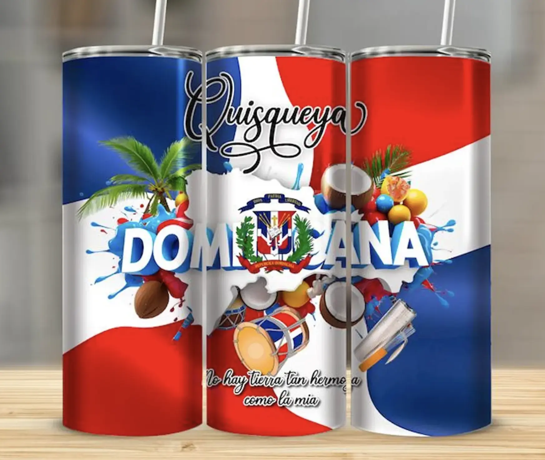 Quisqueya Dominican Republic Flag 20oz Tumbler Portable Water Bottles Mug for Drinks Versatile Stylish Drinkware Perfect Gift for Cultural Pride