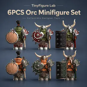6PCS Orc Minifigures Set, Warcraft Style Building Block Toys, Fantasy Warrior Figures with Weapons & Shields, MOC Accessories, Compatible with Major Brick Brands, Collectible Mini Figure Toys for MOC Fans