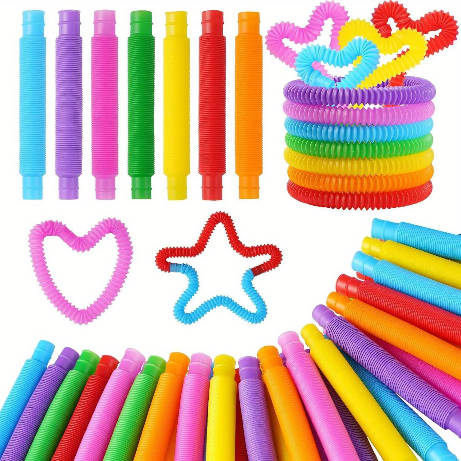 Pop Tube Fidget Toy, Lightweight Connectable Sensory Fidget Tube Toy, Anxiety Stress Relief Toy for Kids & Adults, Gifts for Kids, Sensory Bundle, Stress Relief Tools
