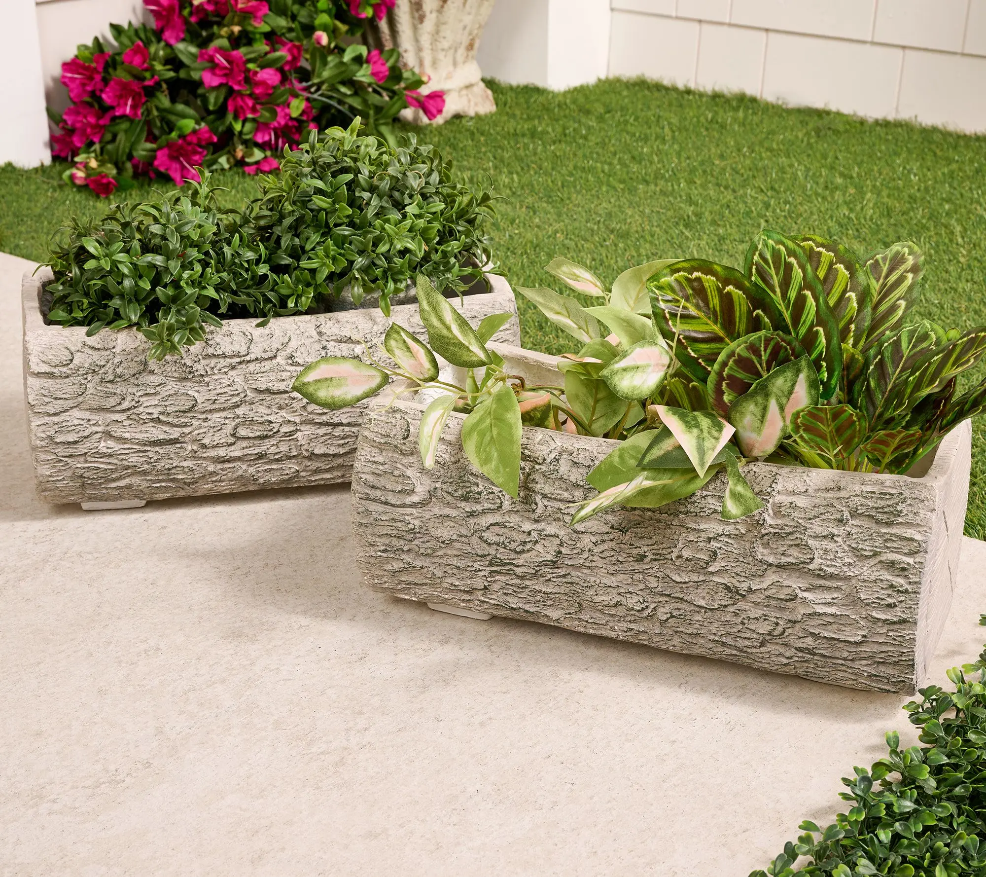 Martha Stewart Set of 2 14" Trough Faux Bois Planters