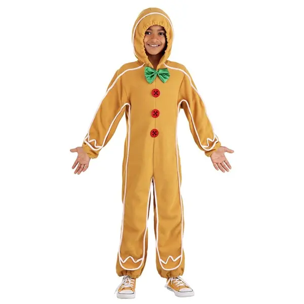 HalloweenCostumes Kid's Gingerbread Man Onesie Costume, Polyester Fabric, Elastic Cuffs, Zipper Front