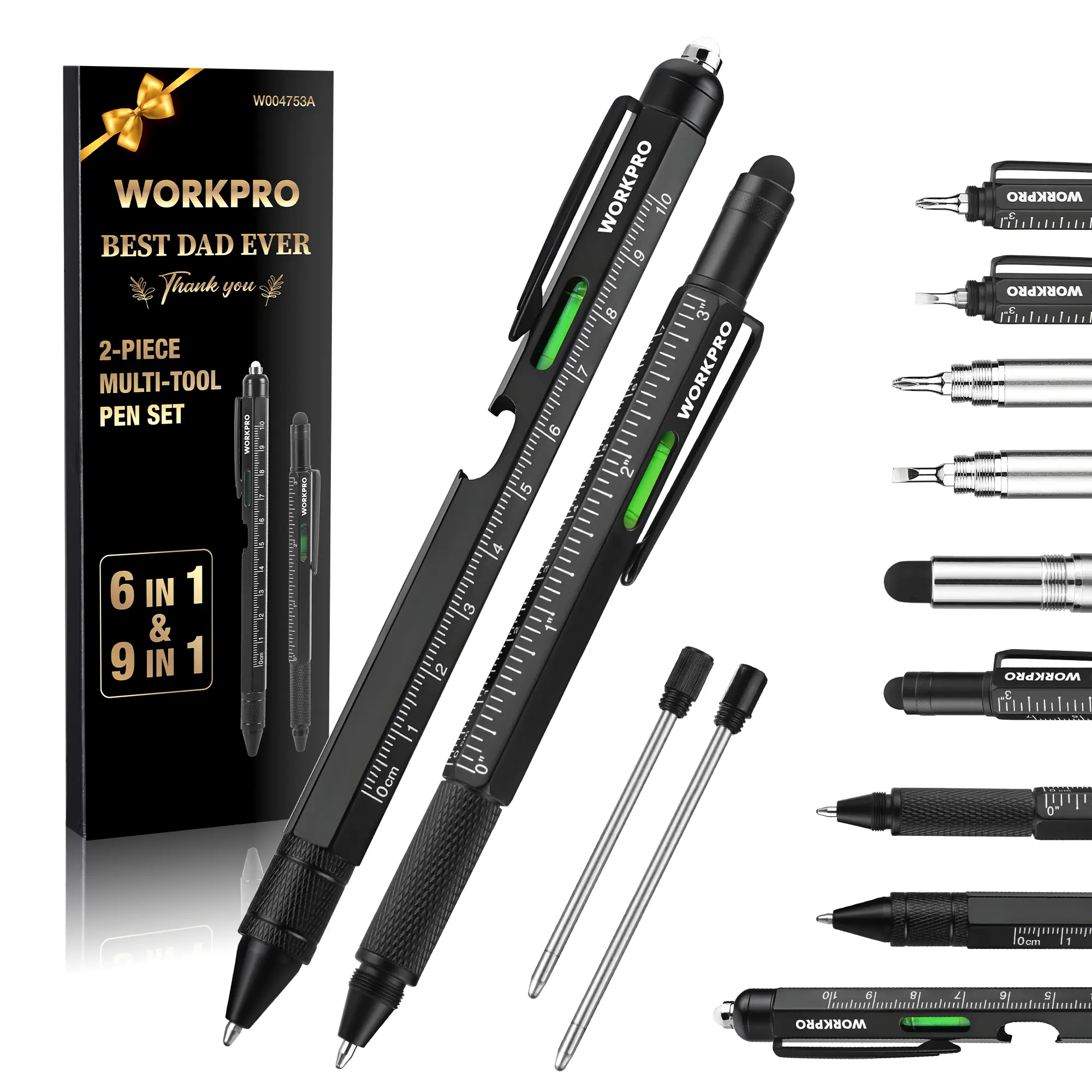 #fathersdaygift WORKPRO Father’s Day Gifts for Men, 9 Functions Multi-tool Pen Set, Birthday Gifts for Who Have Everything, Cool EDC Gadgets for Men, Stocking Stuffers, for Dad Grandpa Husband Him Adults Boyfriend