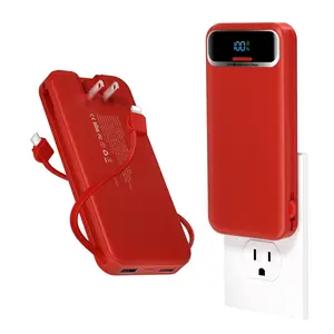 Diamuar Portable Charger with Wall Plug, 12000mAh USB C Power Bank Fast Charging, External Battery Pack with Built in Cables, Digital Display, 5 Output 2 Input for iPhone Android Cell Phone Tablet