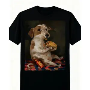 Dog Chill With Taco Graphic T-shirt y2k fashion Streetwear Comfort Shortsleeve Casual Funny Meme Humor Tee Dog Lover Unisex Soft Cotton Crewneck gift