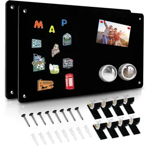 2Pack Black Magnetic Board,Magnet Bulletin Board to Display Notes, Poetry, Photos, Suitable for Wall, Refrigerator, Cabinet etc, Come with 8 Pcs Dual Lock Tape and Screws