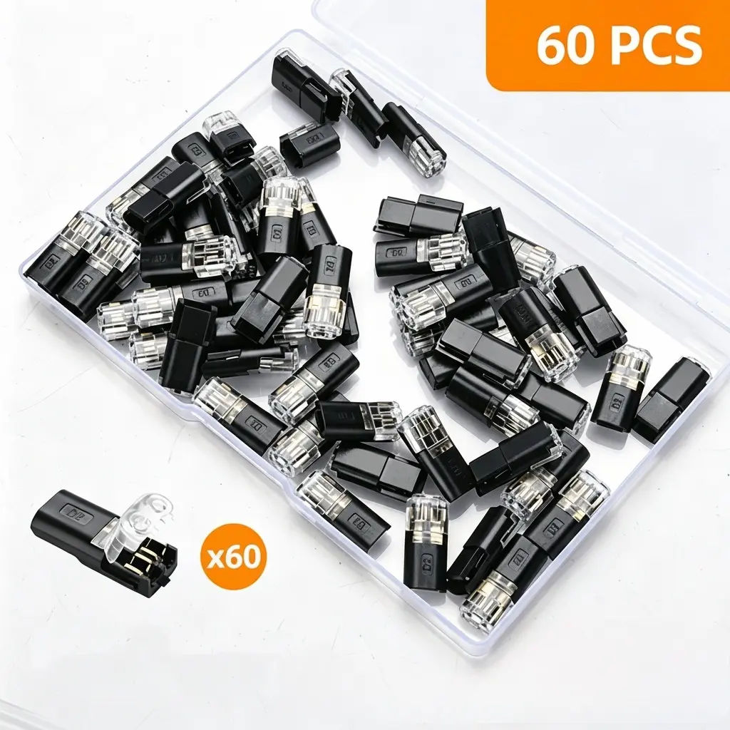 60Pcs Plastic 2-Pin 12V Low Voltage Wire Connectors, Waterproof Built-in Locking Buckle Solderless Fast-Connect Plugs for Exterior Underglow, Motorcycle LED Turn Signals, Car Interior Wiring