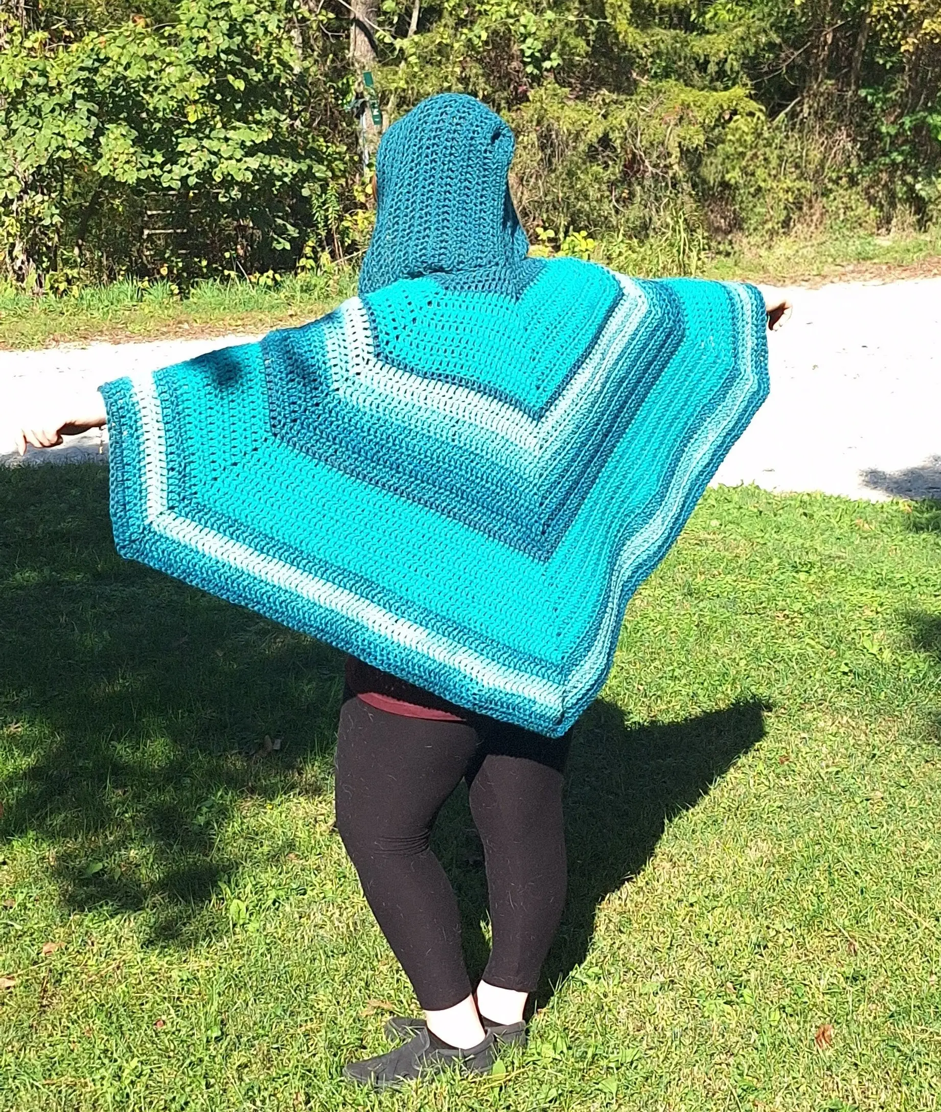 Serenity Cloak - Handmade Hooded Crochet Cape in Calm Winter Blues & Whites Perfect for Christmas Gifts & Cozy Days