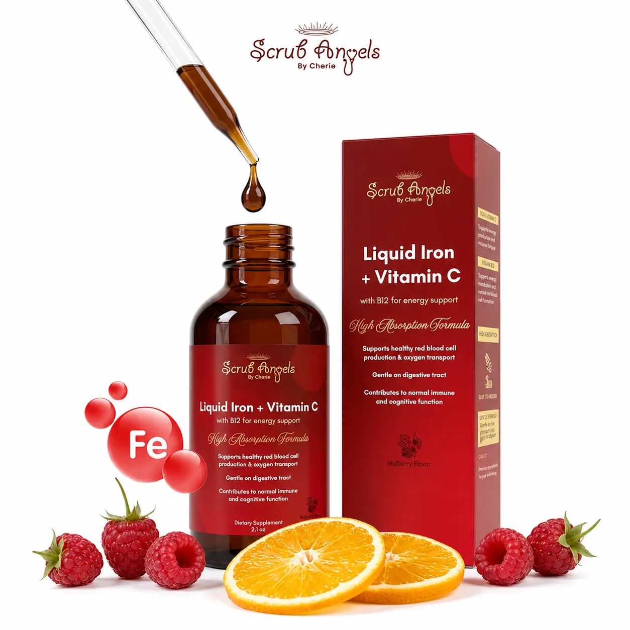 Scrub Angels - Iron + Vitamin C and B12 For Energy Support | Liquid Extract