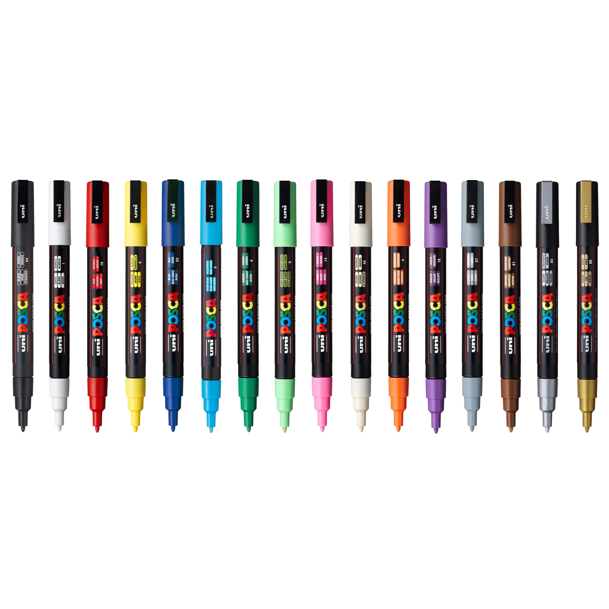 uni POSCA PC-3M Water-Based Paint Markers, 16-Pack with Bullet Tip, Mixable Ink, Quick-Dry Formula