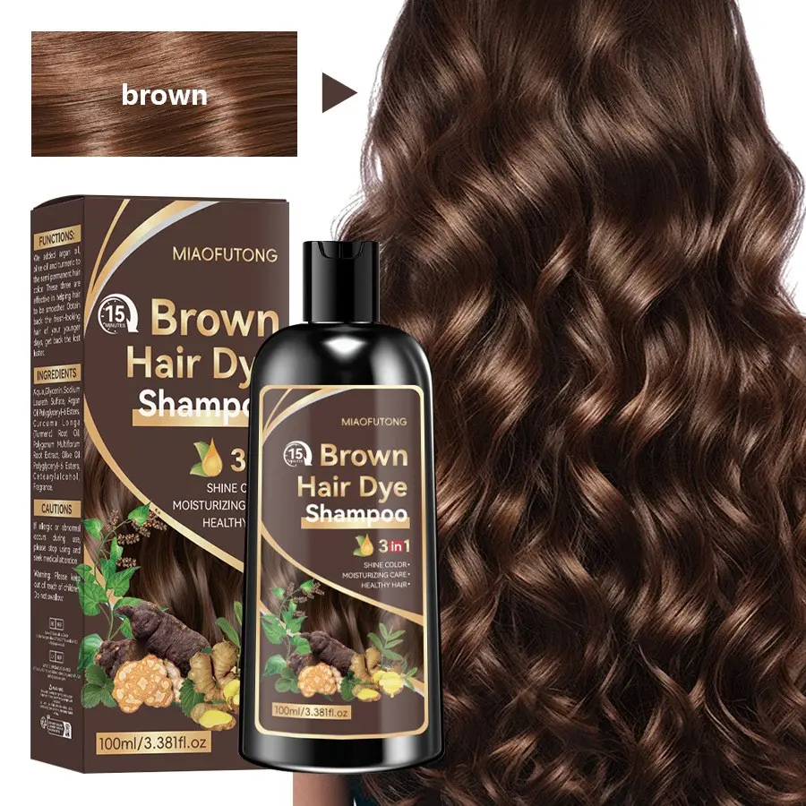 Best Selling Ginger Rehmannia Ginseng 3-In-1 Herbal Shampoo Chestnut Cover Coloring Hair Care 500ML