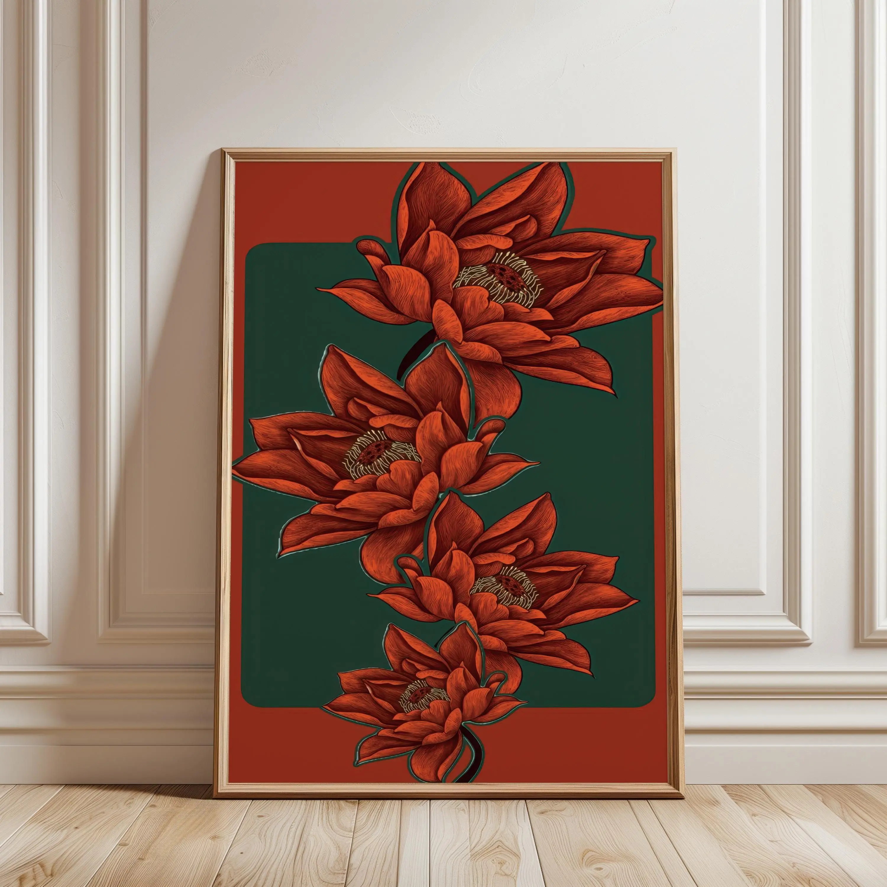 [SALE UP TO 40%] [Unframed] Red Floral Wall Art Illustration, Modern Botanical Statement Decor, Contemporary Flower Poster