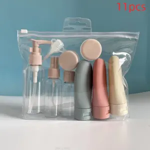 Travel Storage Bottle Set with Storage Bag, 11pcs/set Clear Plastic Travel Skin Care Shampoo Lotion Shower Gel Hand Sanitizer Packaging Bottle Set Travel Bottles, Suitable for Outdoor Travel Office Dormitory Camping, Convenience