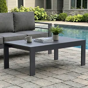 LayinSun Aluminum Outdoor Patio Coffee Table Modern Rectangle All-Aluminum End Table with Metal Frame
