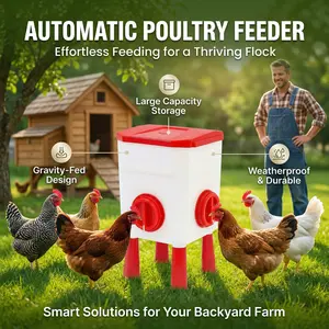 Automatic Chicken Feeder 17.64 Ib - No-Waste Poultry Feederwith Weatherproof Design - Prevents Small Animals - forChicken, Duck & Turkey - Red