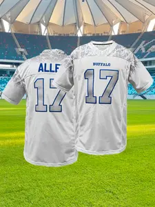 Men's Bill #17 Stitched Football Jersey, Loose Fit Short Sleeve Casual Rugby Jersey, Breathable & Comfortable Design, Ideal for Outdoor Sports & Daily Wear, All-Season Versatile Top, Breathable Athletic Top, Gift for Training, Sports Tops