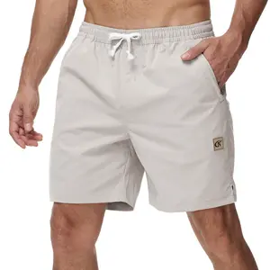 Men's 7" Zipper Pockets Cargo Shorts - 100% Polyester Woven Summer Shorts for Men, Breathable Athletic Shorts, 3-Pocket Outdoor Workout Shorts Plain Beige