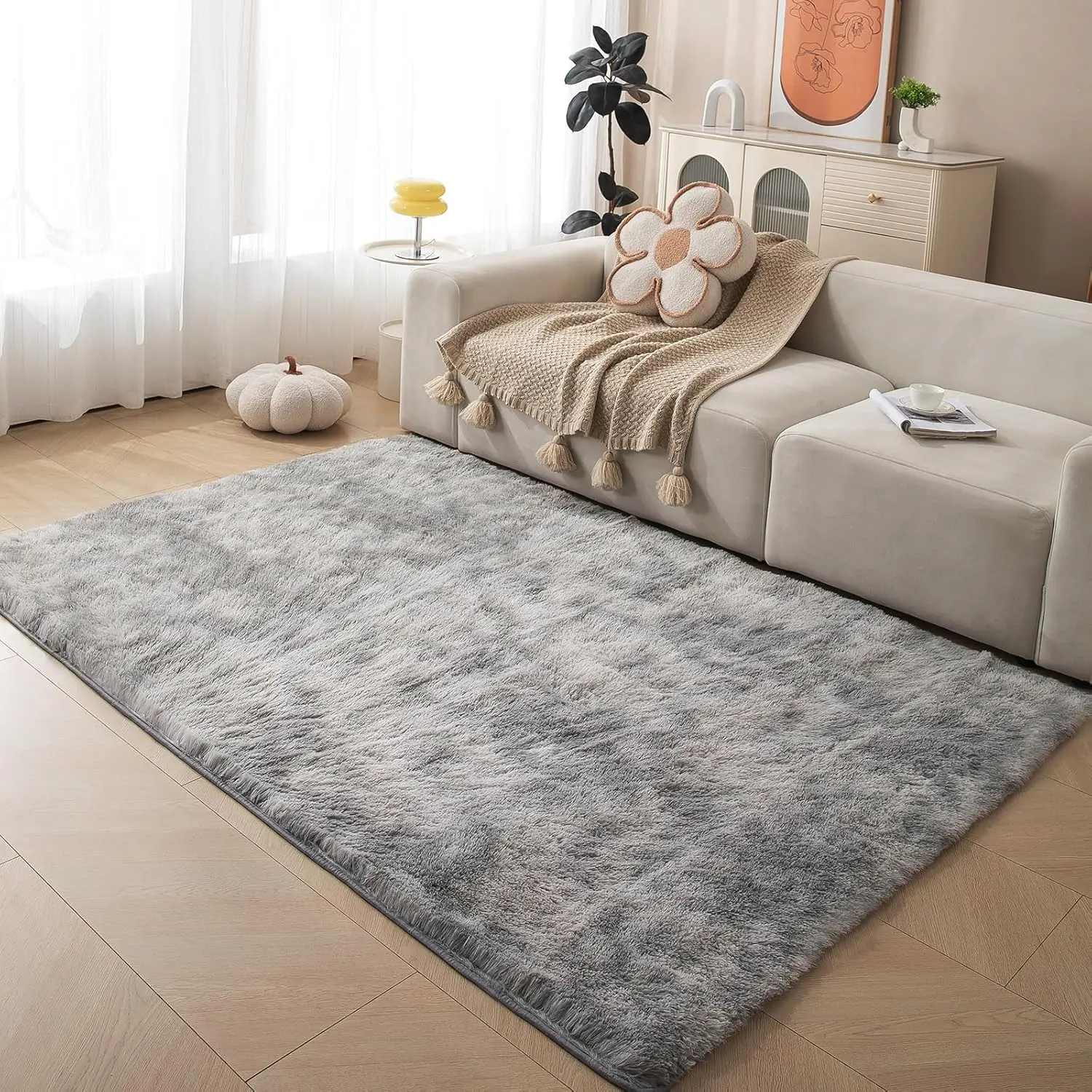 Shag Area Rug 6'x9', Tie-Dye Grey Ultra Plush Rugs for Living Room, Non-Slip Carpet for Bedroom &  Rooms, Smooth Touch Luxurious Floor Decor, Tie-Dye Grey, 6x9 Ft