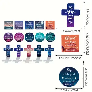 15pcs Christian Bible Verse Fridge Magnets with Magnetic Backing - 15 Separate Stickers Suitable for Fridge, Freezer, Pantry, Home - Plastic Bible Verse Magnets with Scripture Quotes, 3 Shapes (Church,, Bible Verse)