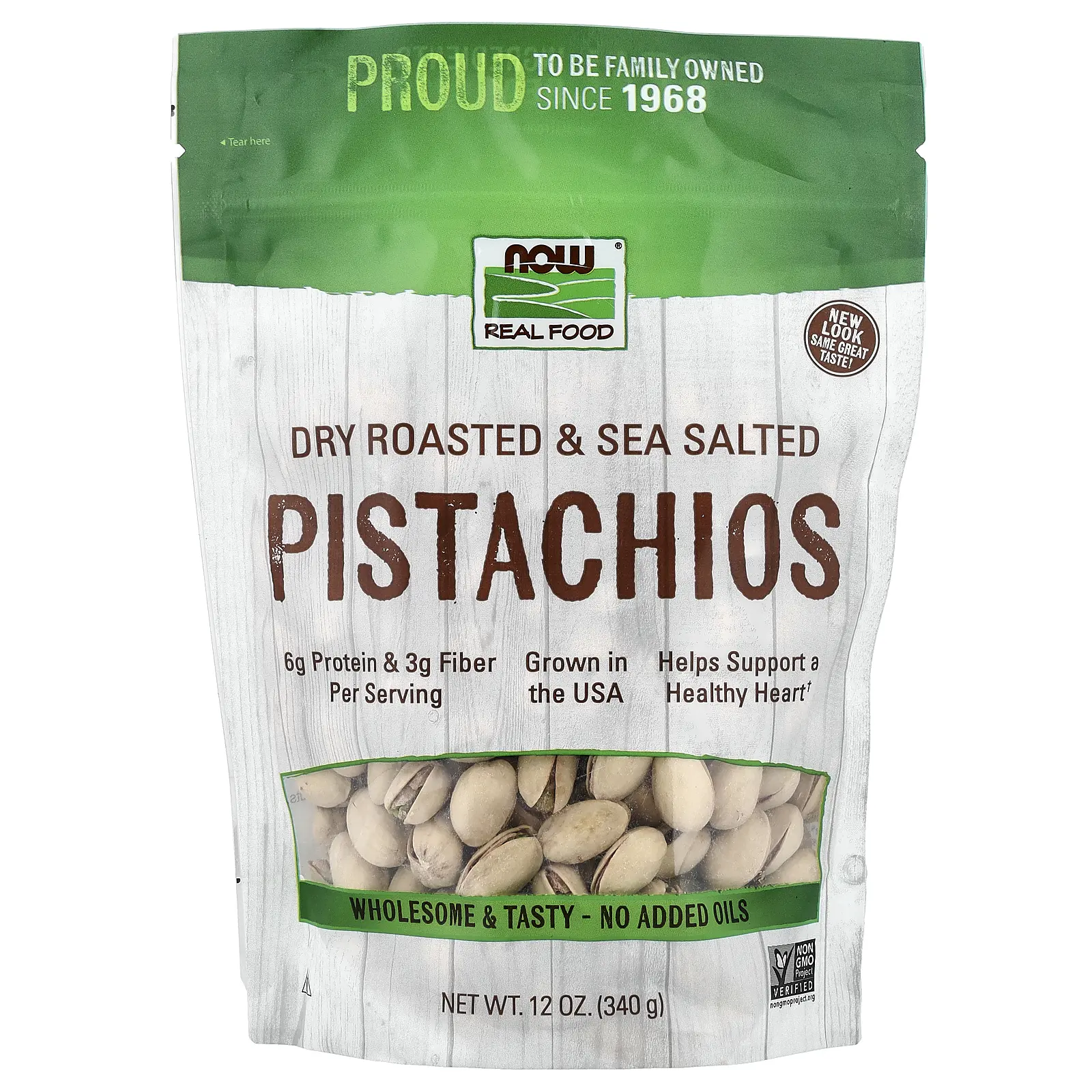 NOW Foods Real Food, Pistachios, Dry Roasted & Sea Salted, 12 oz (340 g)
