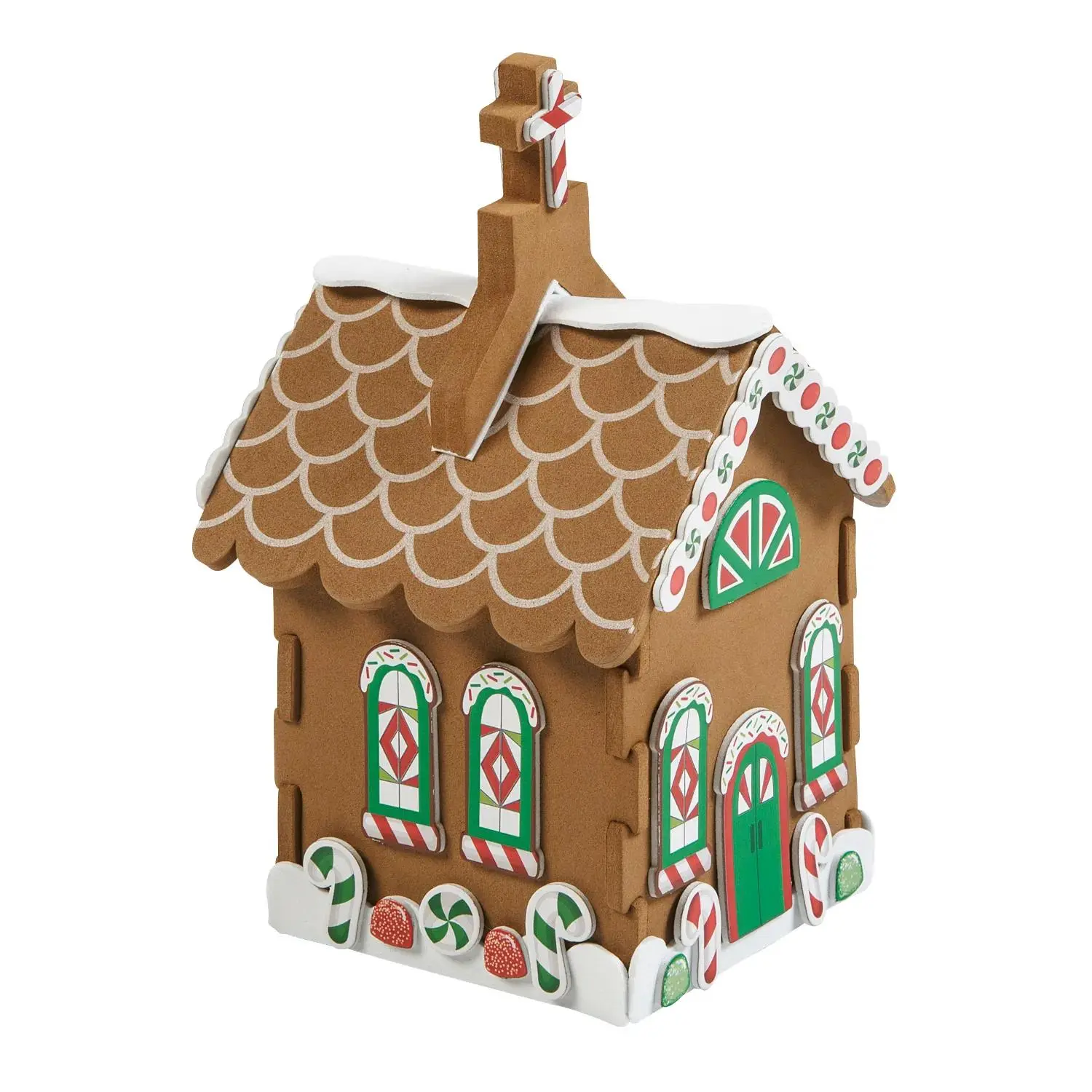 3 3/4"x4 1/2"x6" 3D Multicolor Foam Gingerbread Church Craft Kit - Complete DIY Set, Creative Building Blocks, Holiday Crafts, Sunday School Supplies (Makes 12)