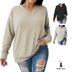 Plus Size Sweatshirts for Women Fall Casual V Neck Loose Fit Tops Fashion Long Sleeve Oversized Pullover Tunics XL-5XL DPS1163 Chic Womenswear Lightweight Soft sweatshirts for women