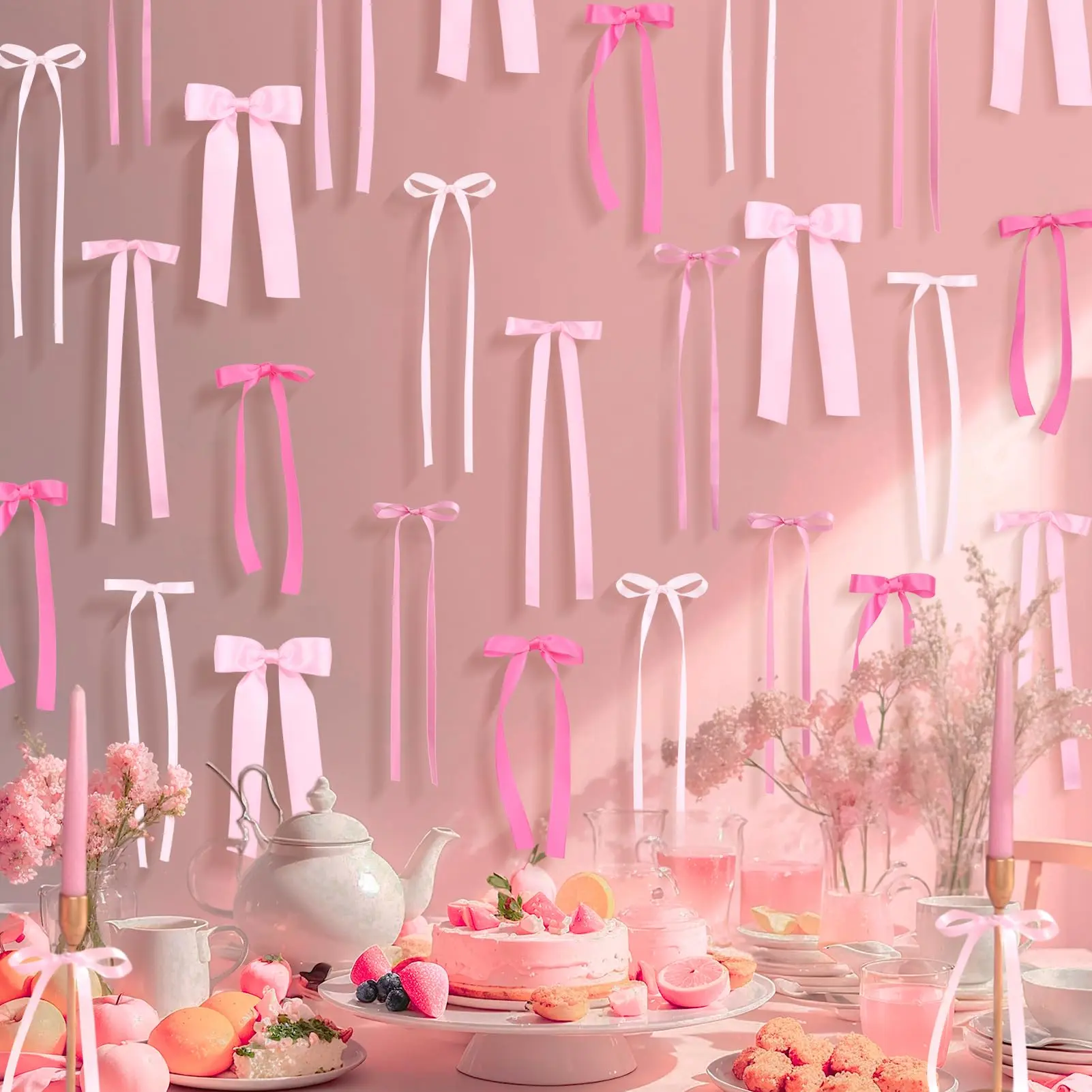 40 Bow Wall Decorations, Lightweight DIY Photo Background Bows, Backdrop Decoration, Ribbon Bow Wreath, Birthday Party Decoration Ornaments for Women & Girls, Party Decoration Supplies, Home Party Decorations